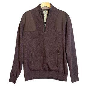 Beretta Sweater Jacket Mens Large Brown 1/4 Zip Wool Shootng Hunting Windblock